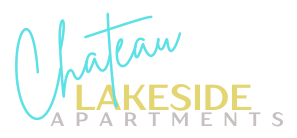 a logo for lakeside apartments with a line drawing of a heart